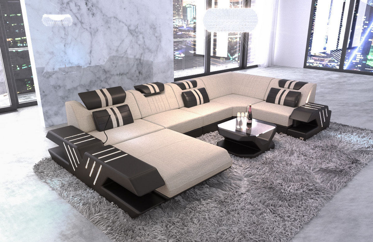 Wohnlandschaft Stoff-Mix Venedig U-Form