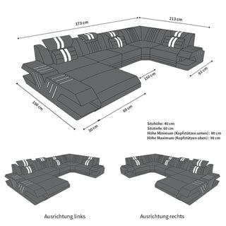 Couchlandschaft Venedig U-Form in Stoff Grau-Weiß