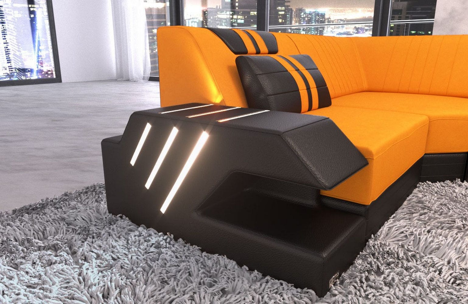 Couchlandschaft Venedig U-Form in Stoff Apricot-Schwarz