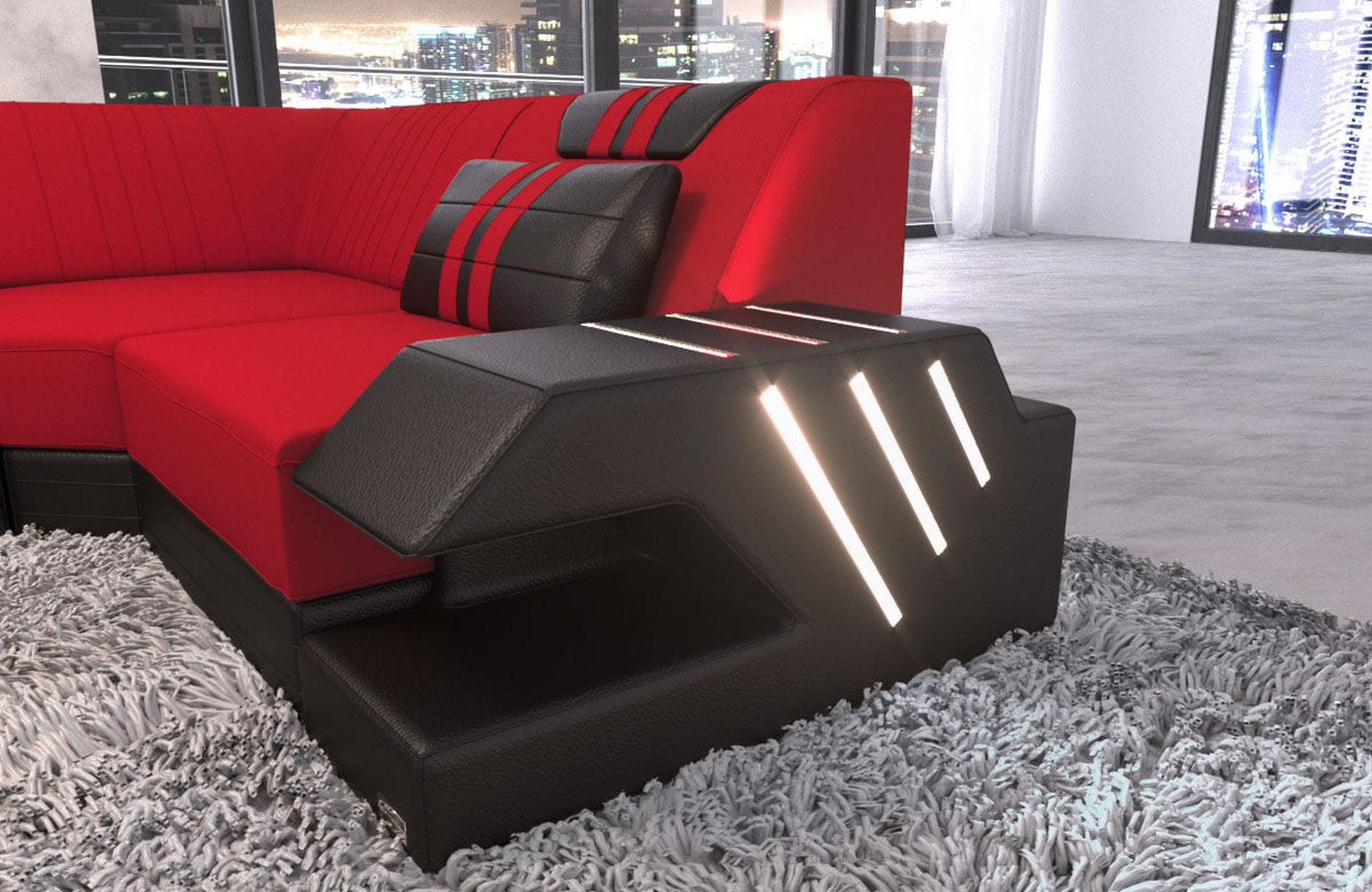 Couchlandschaft Venedig U-Form in Stoff Rot-Schwarz