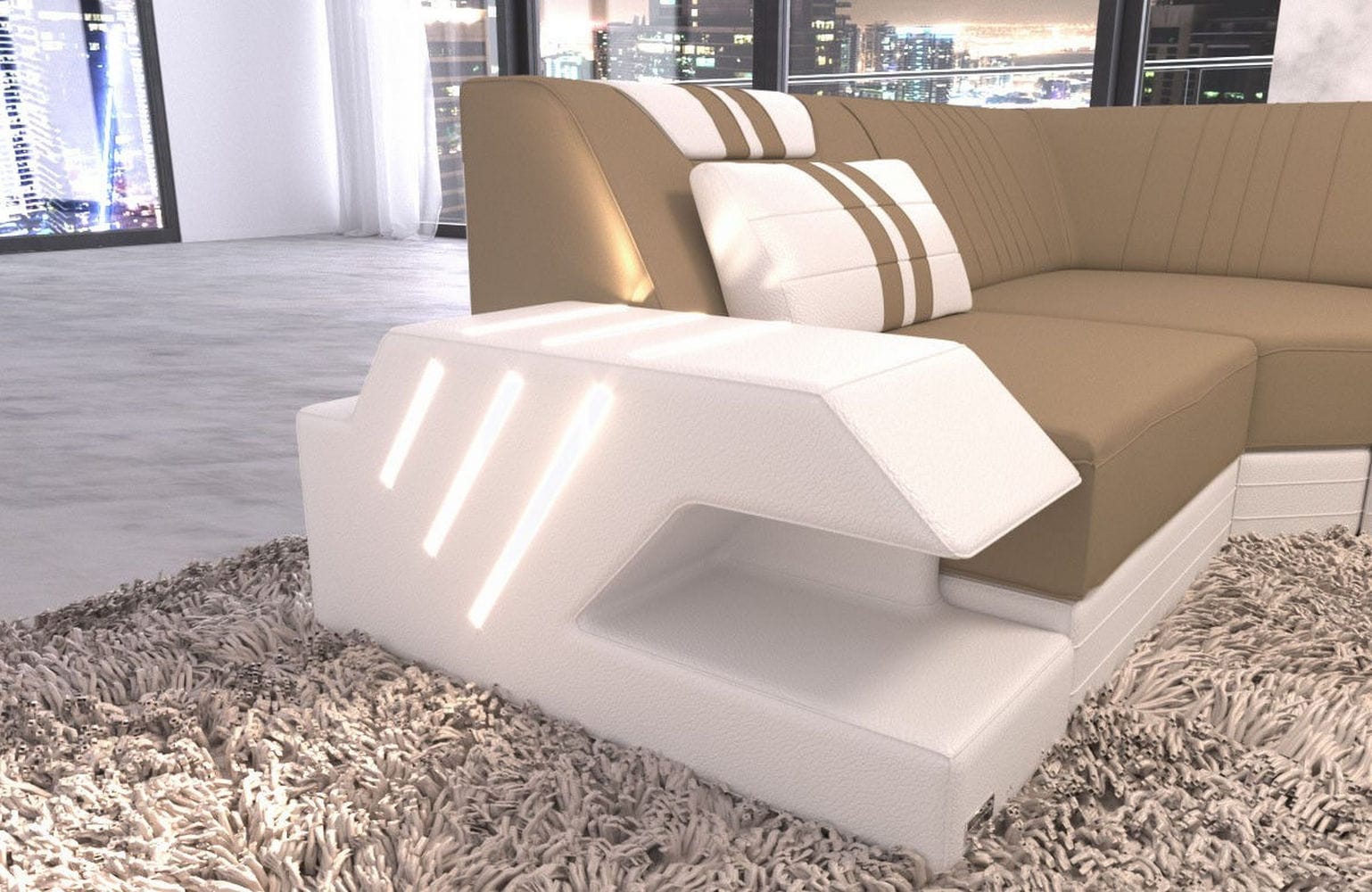 Couchlandschaft Venedig U-Form in Stoff Cappuccino-Weiß