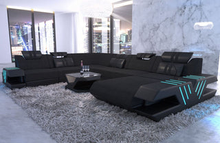XXL Wohnlandschaft Venedig U-Form aus Stoff Schwarz-Schwarz