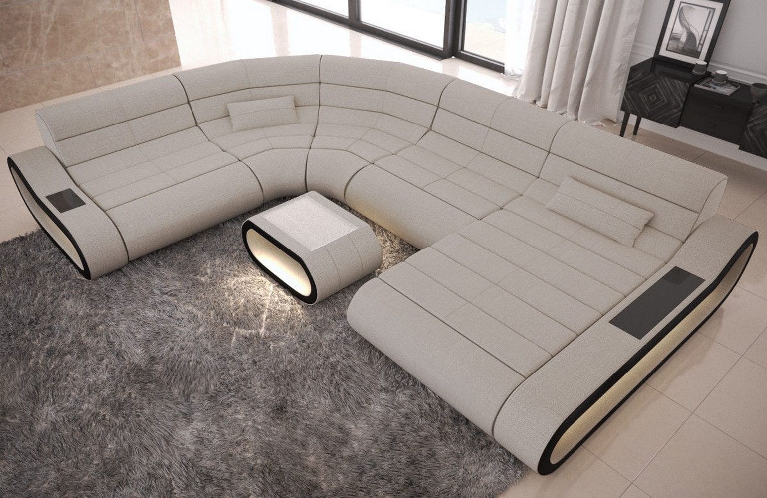 Big Couch Concept Stoff-Mix XXL Elfenbein-Schwarz