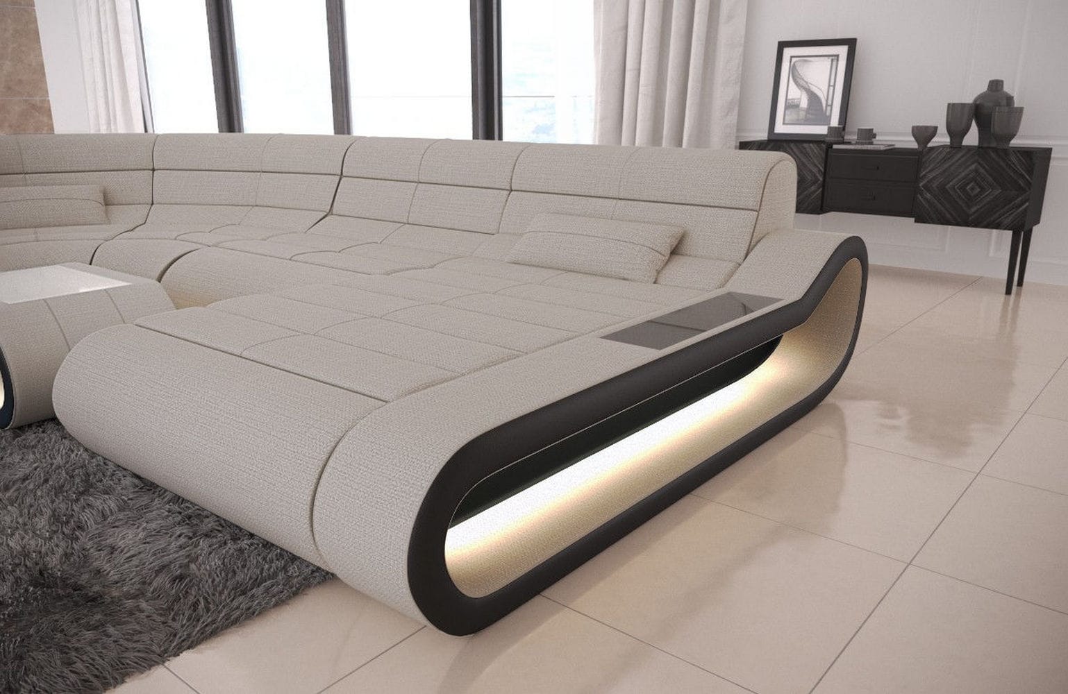 Big Couch Concept Stoff-Mix XXL Elfenbein-Schwarz