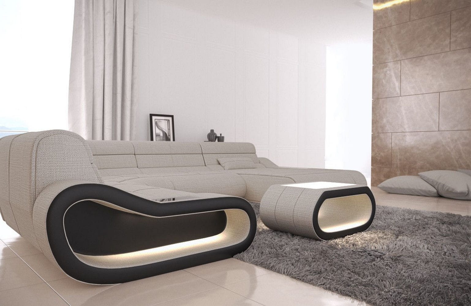 Big Couch Concept Stoff-Mix XXL Elfenbein-Schwarz
