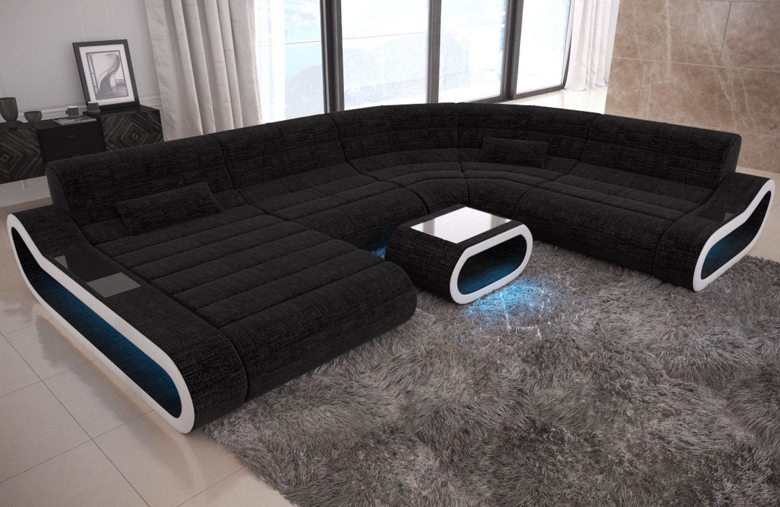Big Couch Concept Stoff-Mix XXL Dunkelgrau-Weiß