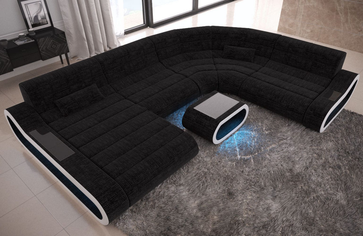 Big Couch Concept Stoff-Mix XXL Dunkelgrau-Weiß