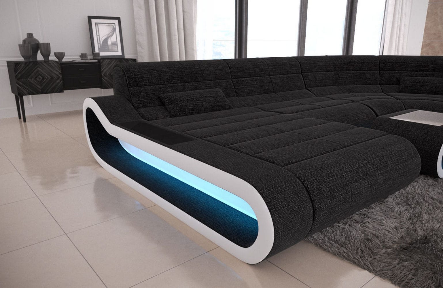 Big Couch Concept Stoff-Mix XXL Dunkelgrau-Weiß