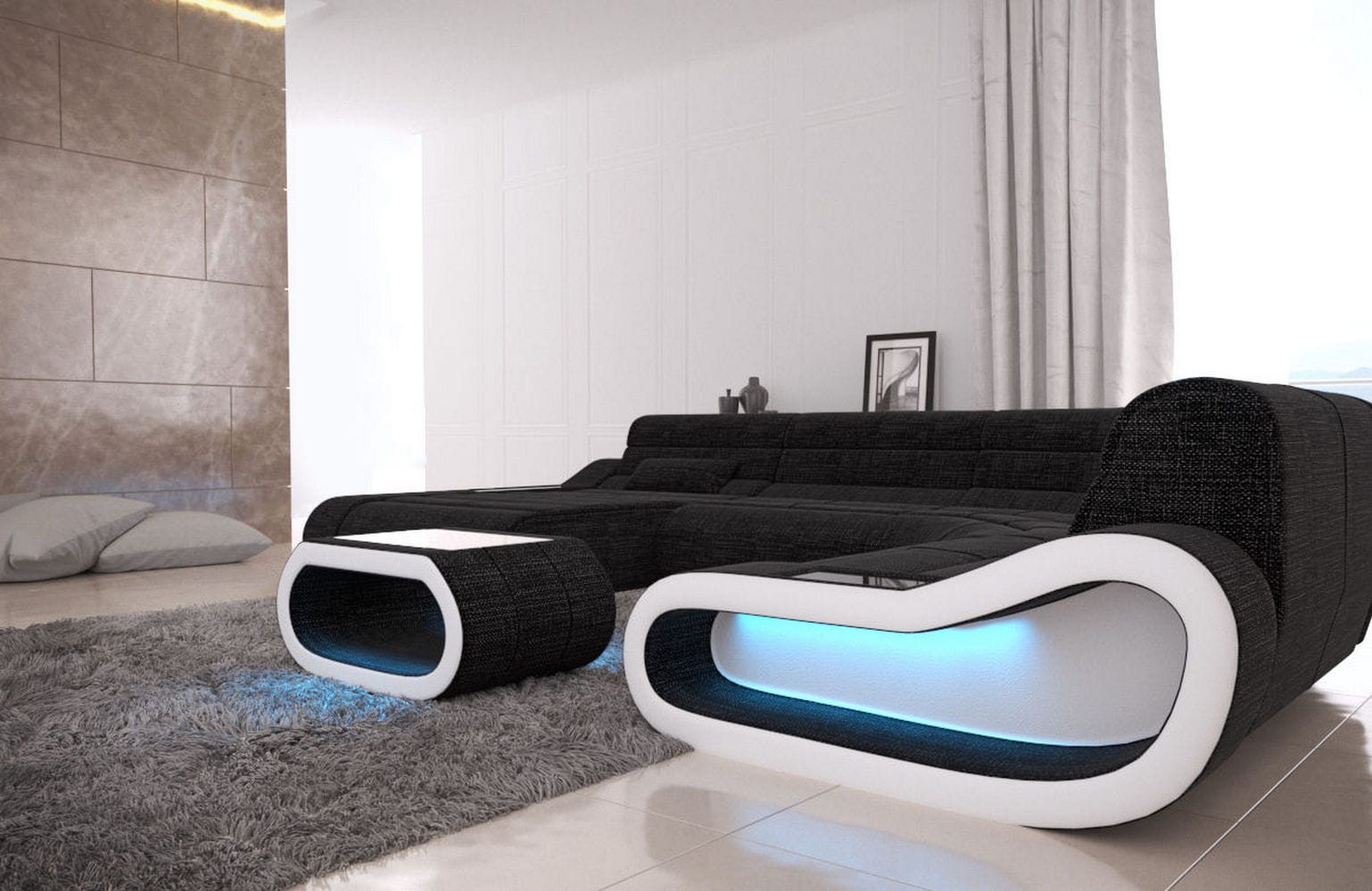 Big Couch Concept Stoff-Mix XXL Dunkelgrau-Weiß