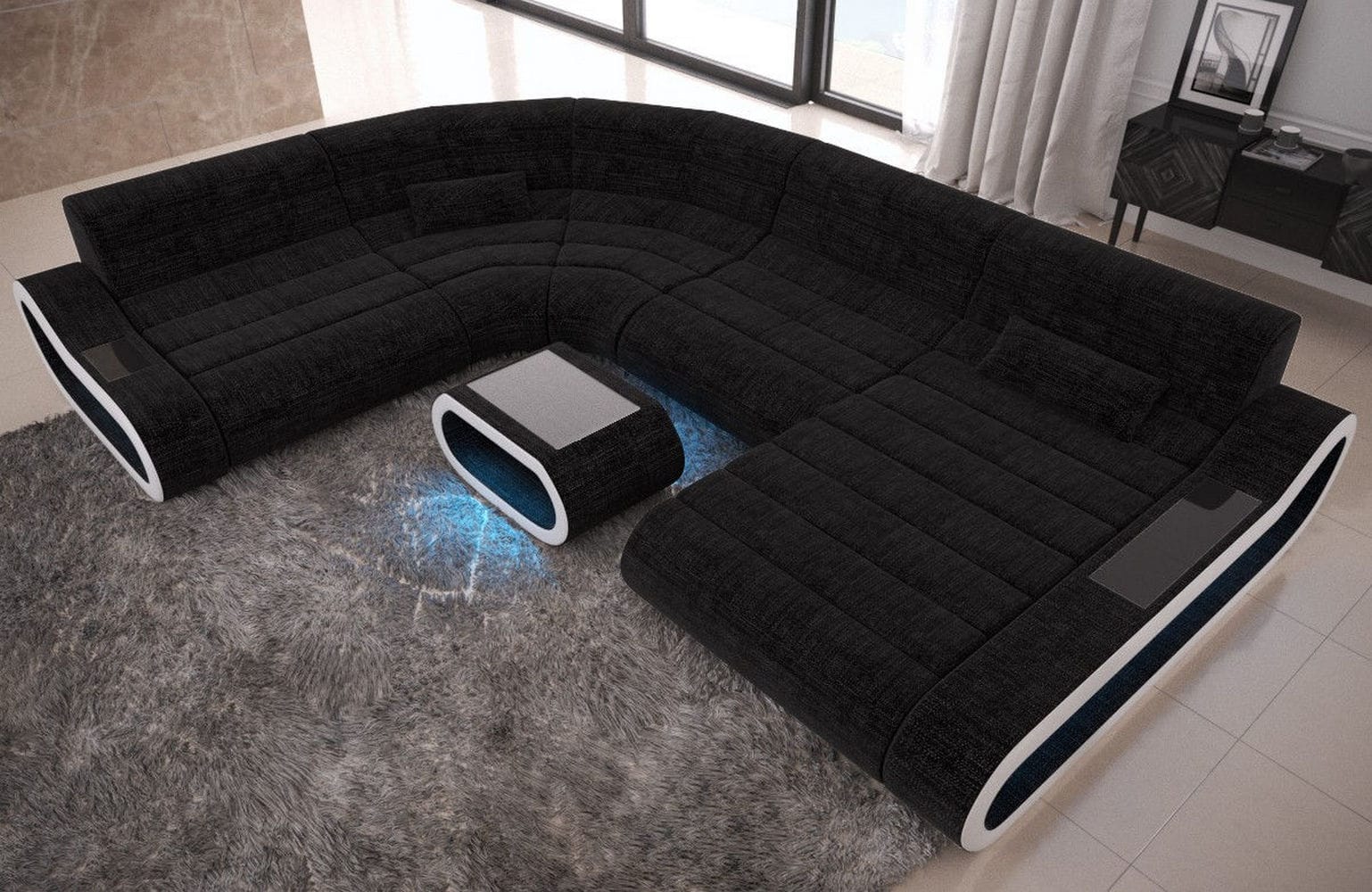 Big Couch Concept Stoff-Mix XXL Dunkelgrau-Weiß