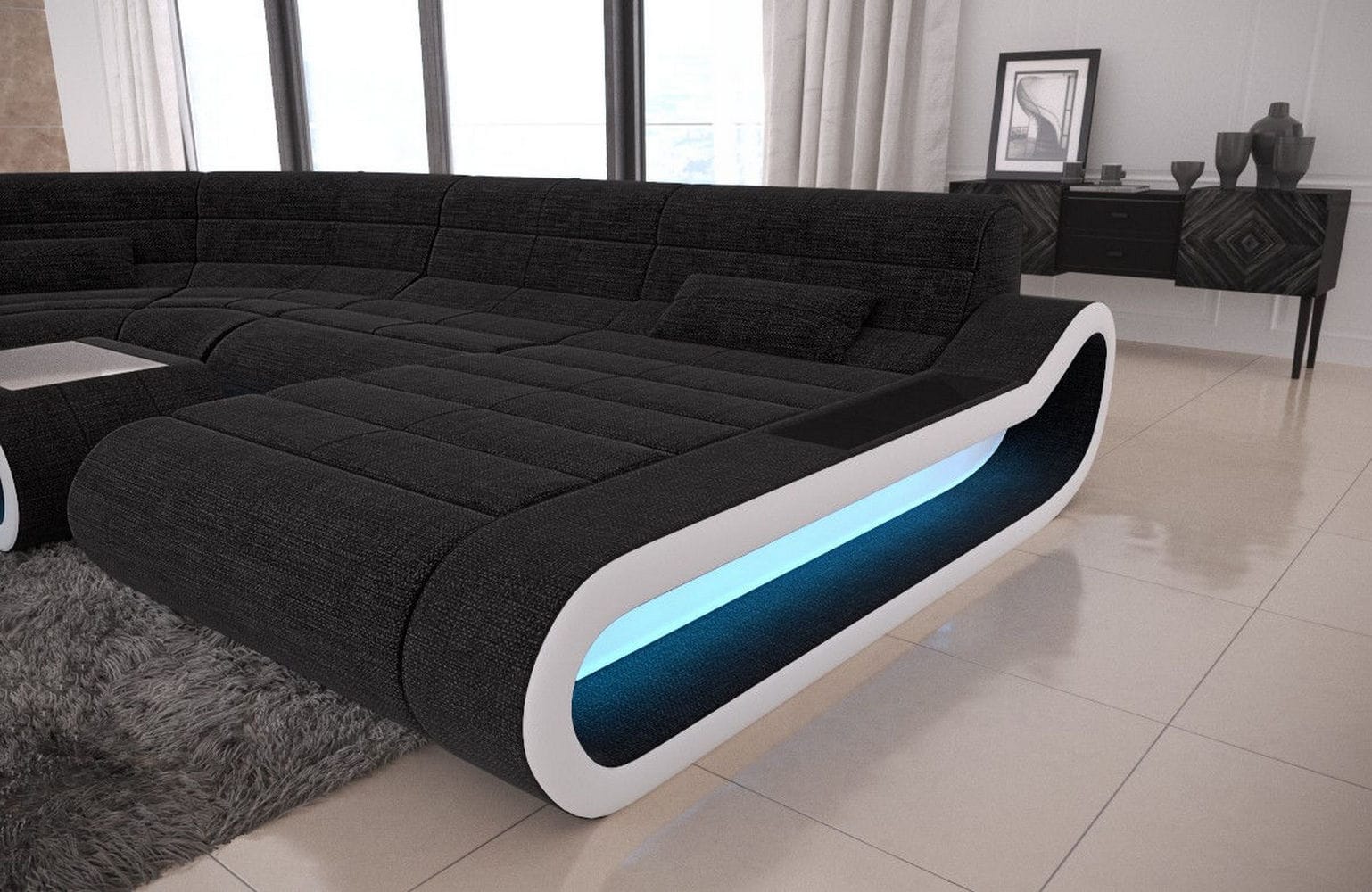 Big Couch Concept Stoff-Mix XXL Dunkelgrau-Weiß
