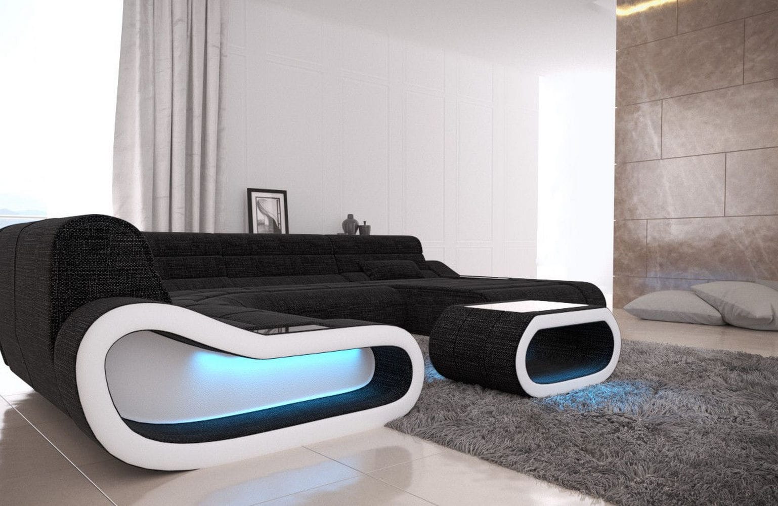 Big Couch Concept Stoff-Mix XXL Dunkelgrau-Weiß