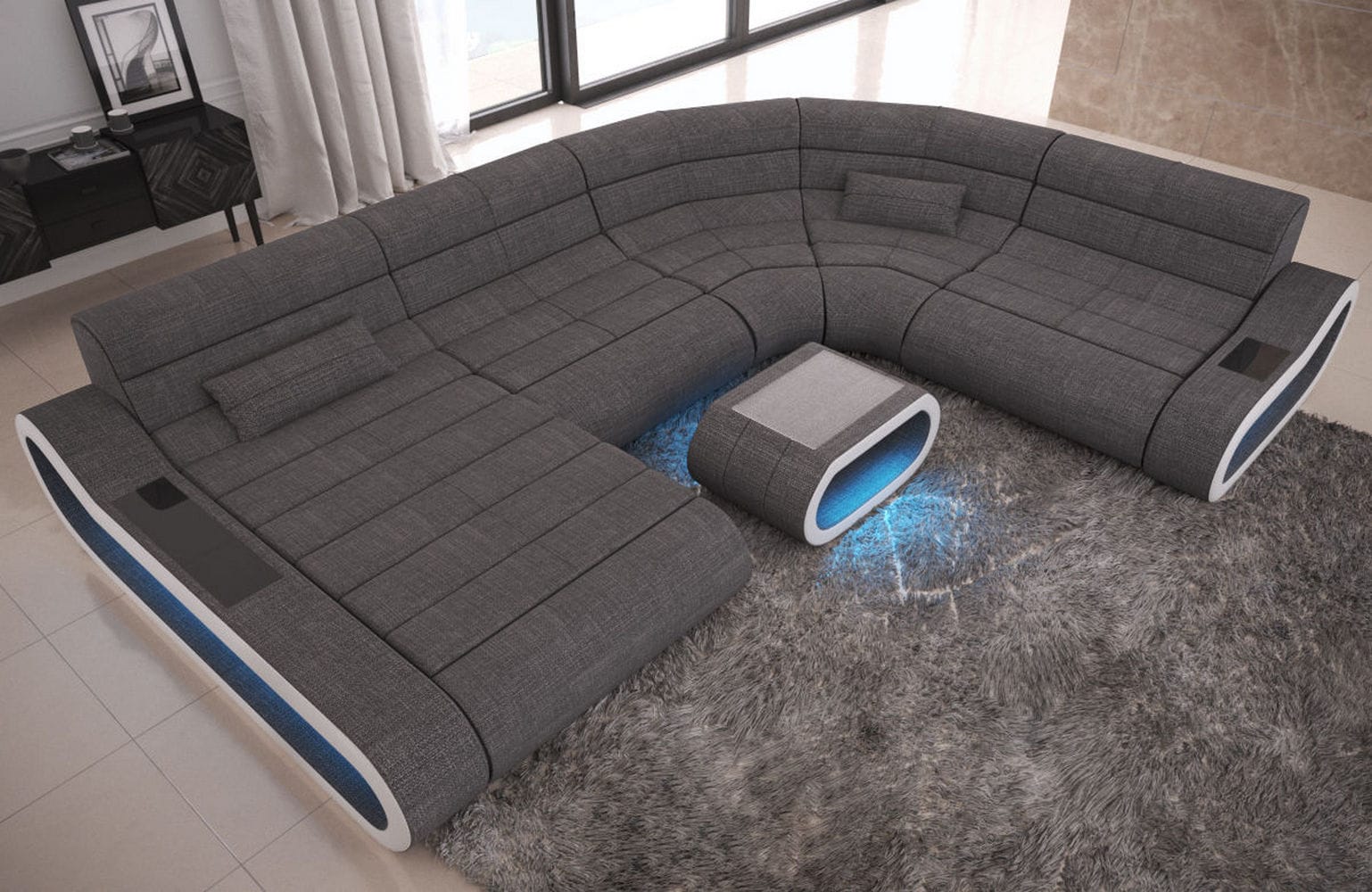 Big Couch Concept Stoff-Mix XXL Grau-Weiß