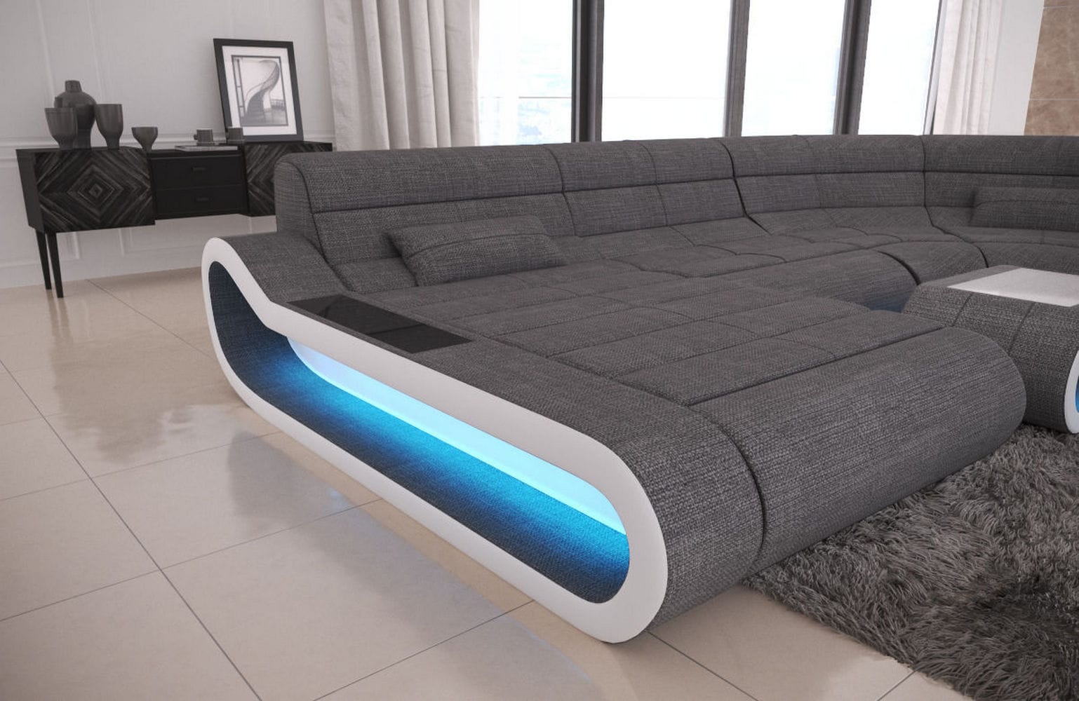 Big Couch Concept Stoff-Mix XXL Grau-Weiß