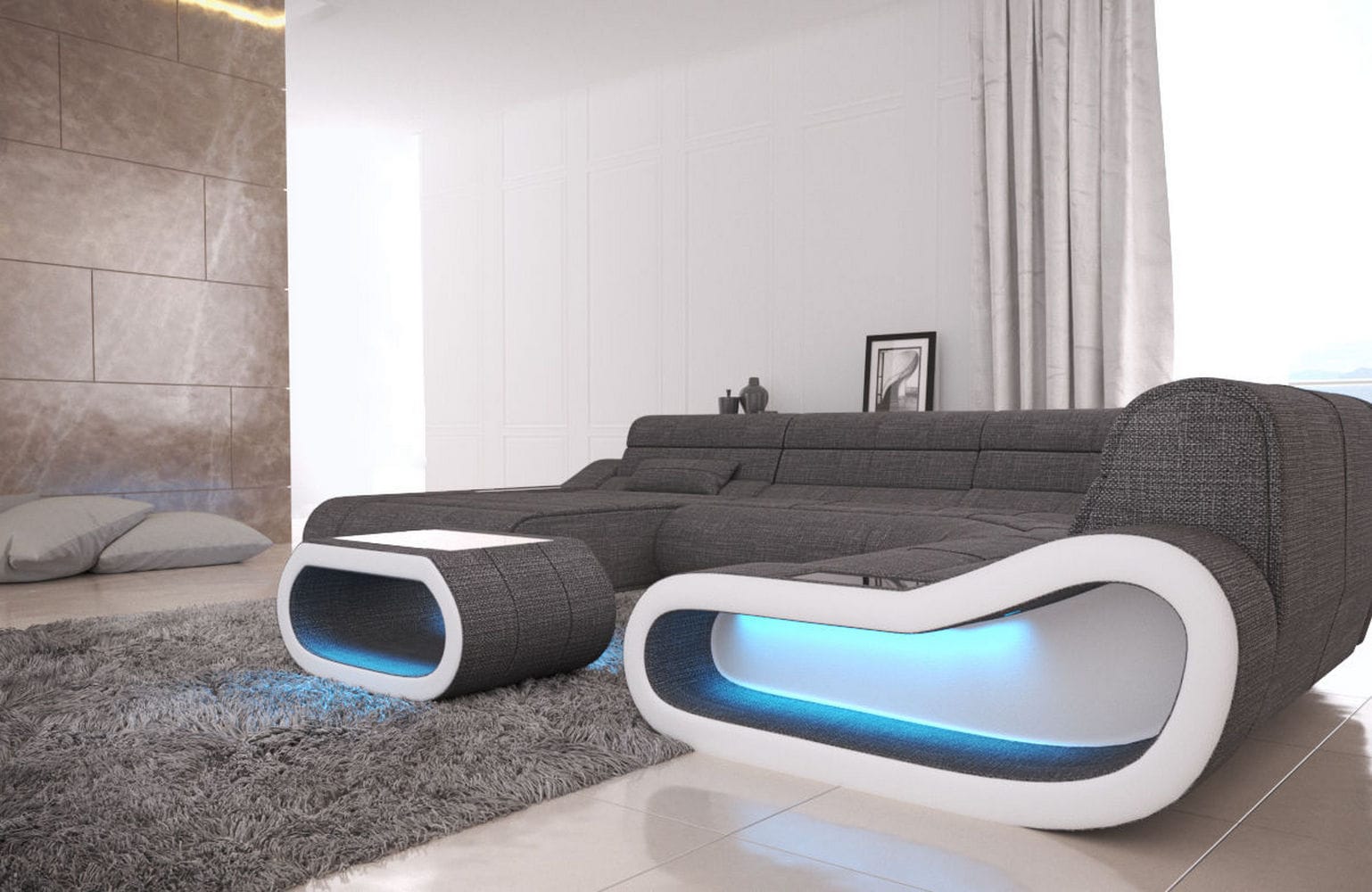 Big Couch Concept Stoff-Mix XXL Grau-Weiß