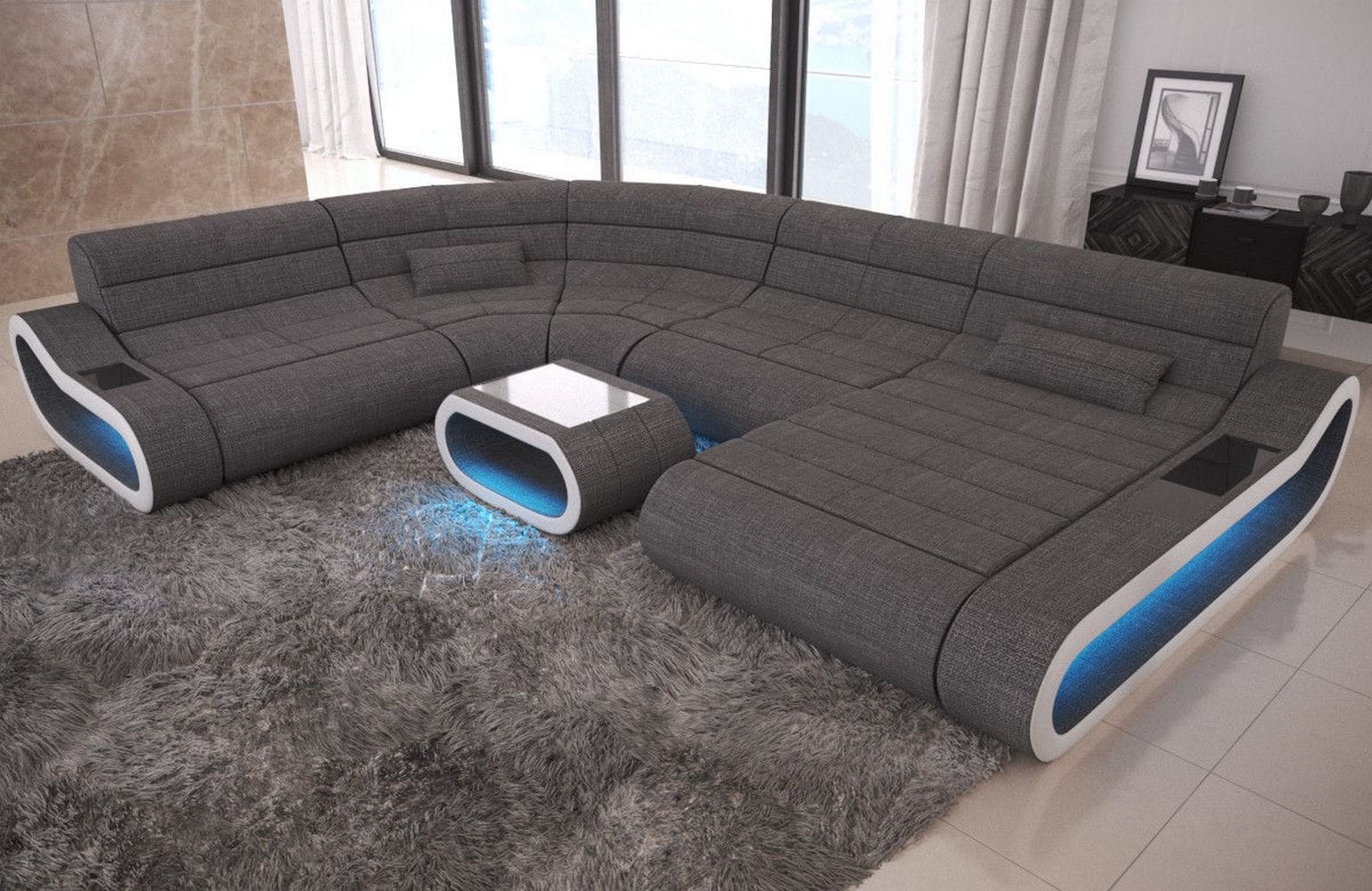 Big Couch Concept Stoff-Mix XXL Grau-Weiß