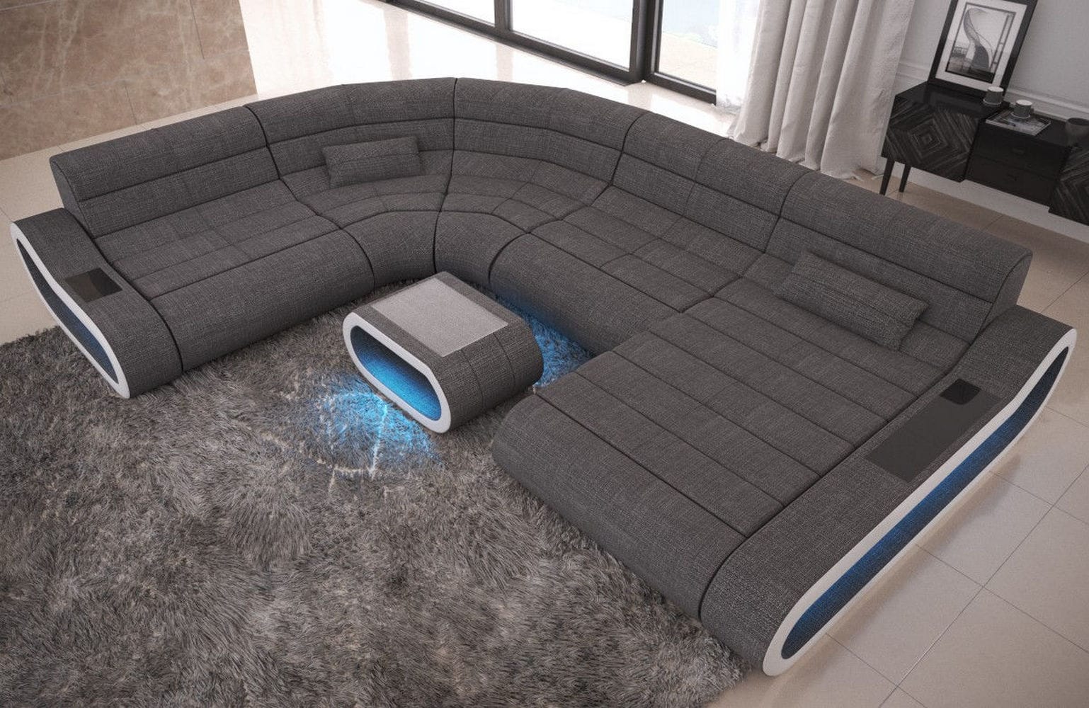 Big Couch Concept Stoff-Mix XXL Grau-Weiß