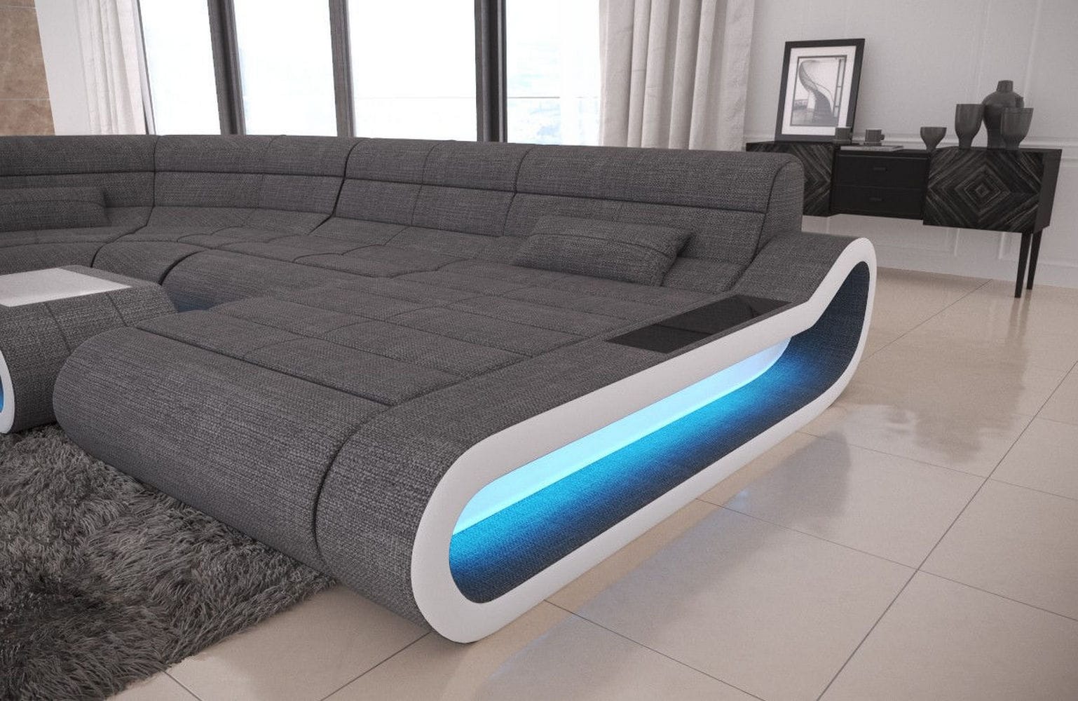 Big Couch Concept Stoff-Mix XXL Grau-Weiß