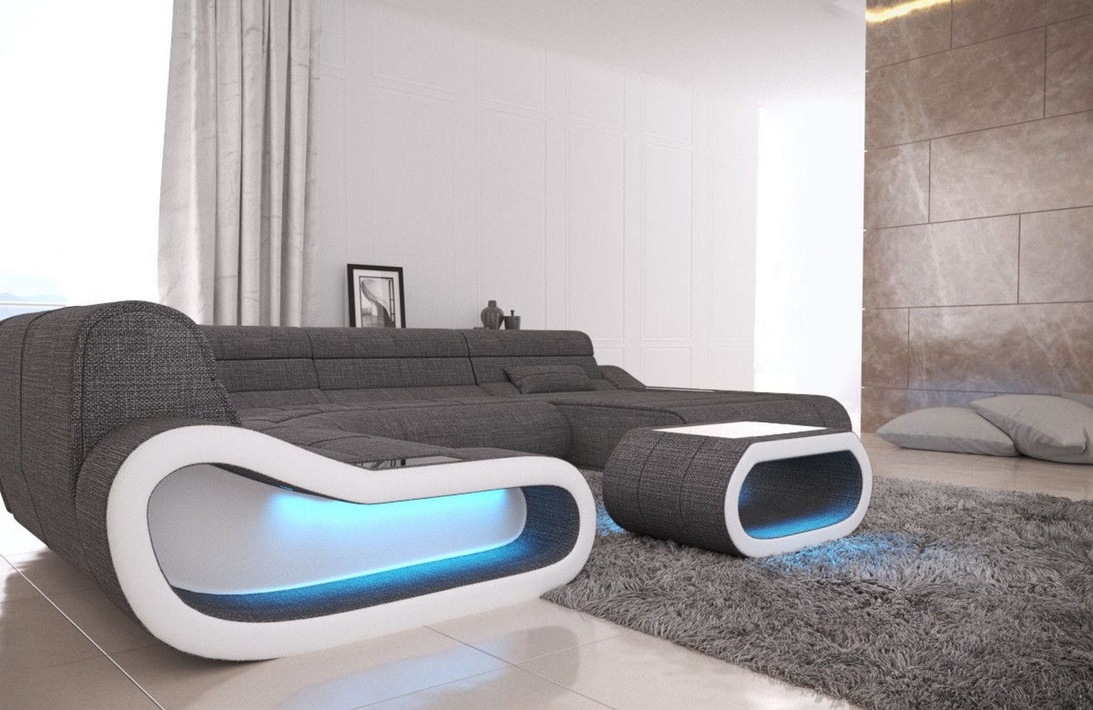 Big Couch Concept Stoff-Mix XXL Grau-Weiß