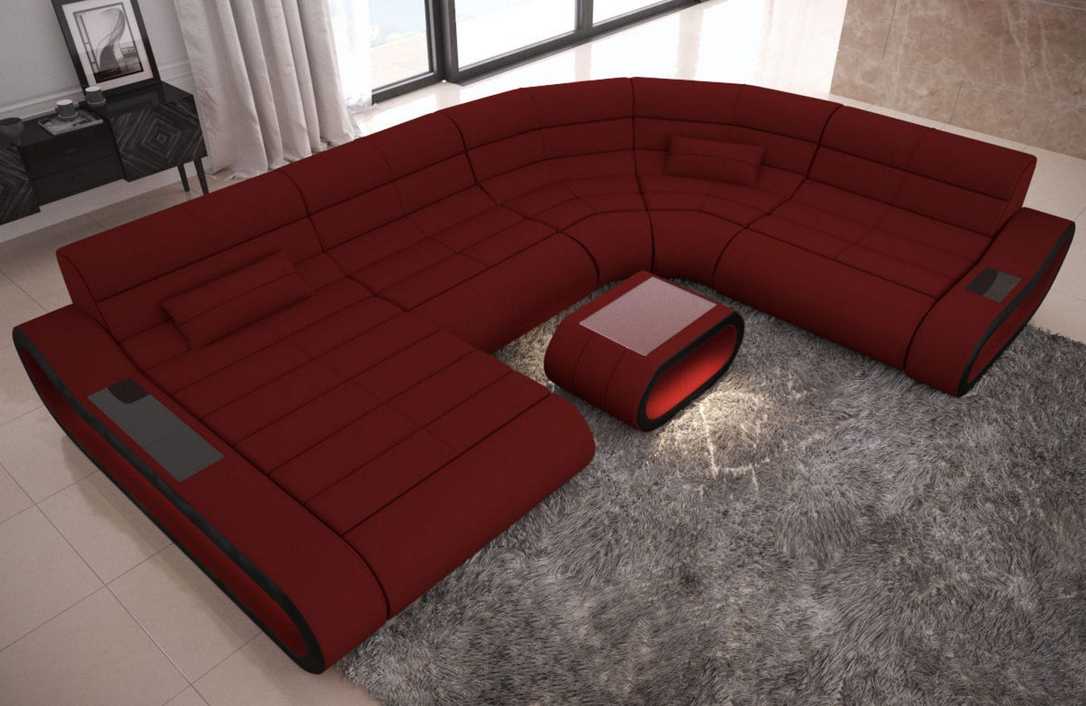 Big Couch Concept Stoff-Mix XXL Dunkelrot-Schwarz