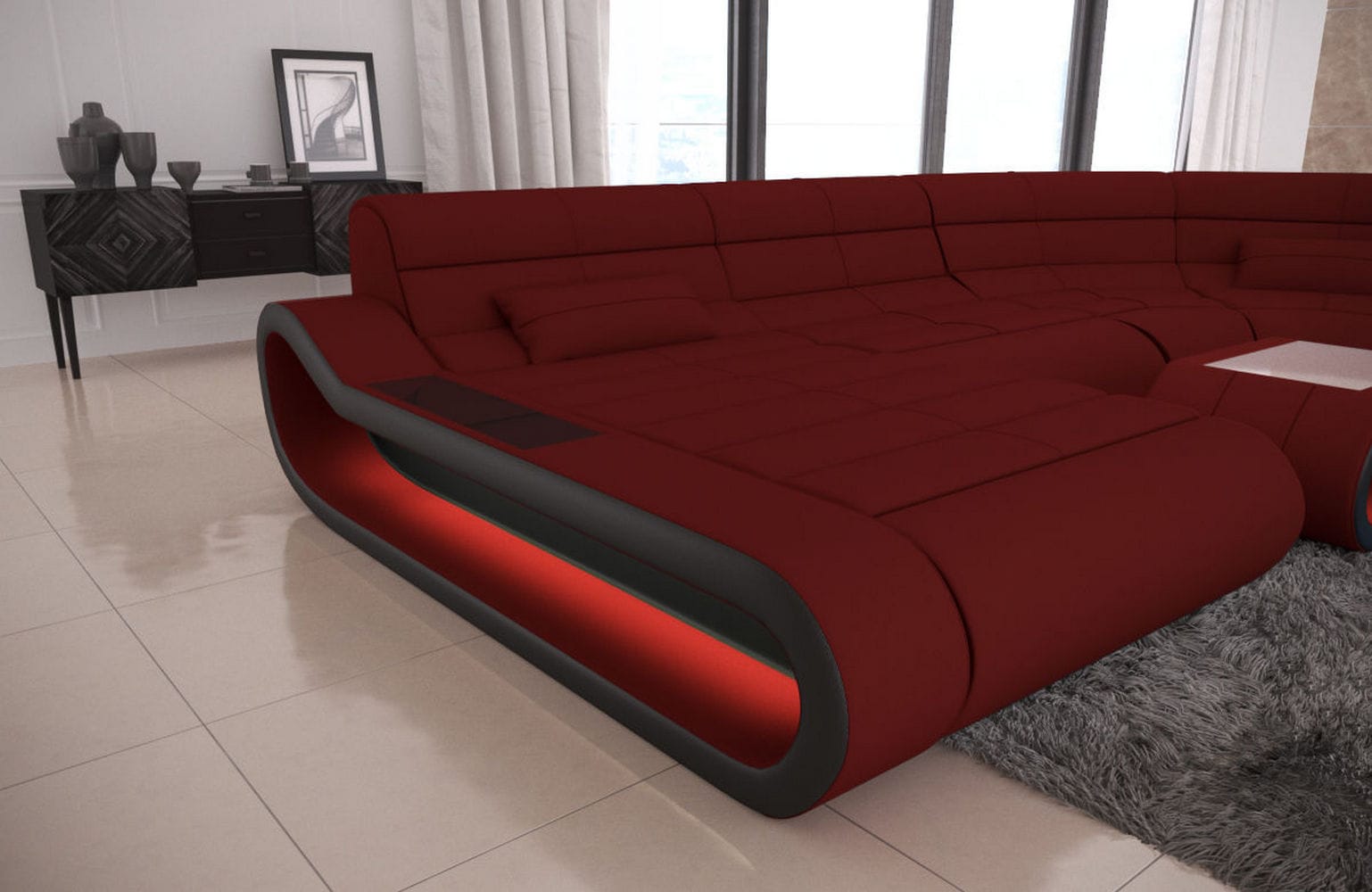 Big Couch Concept Stoff-Mix XXL Dunkelrot-Schwarz