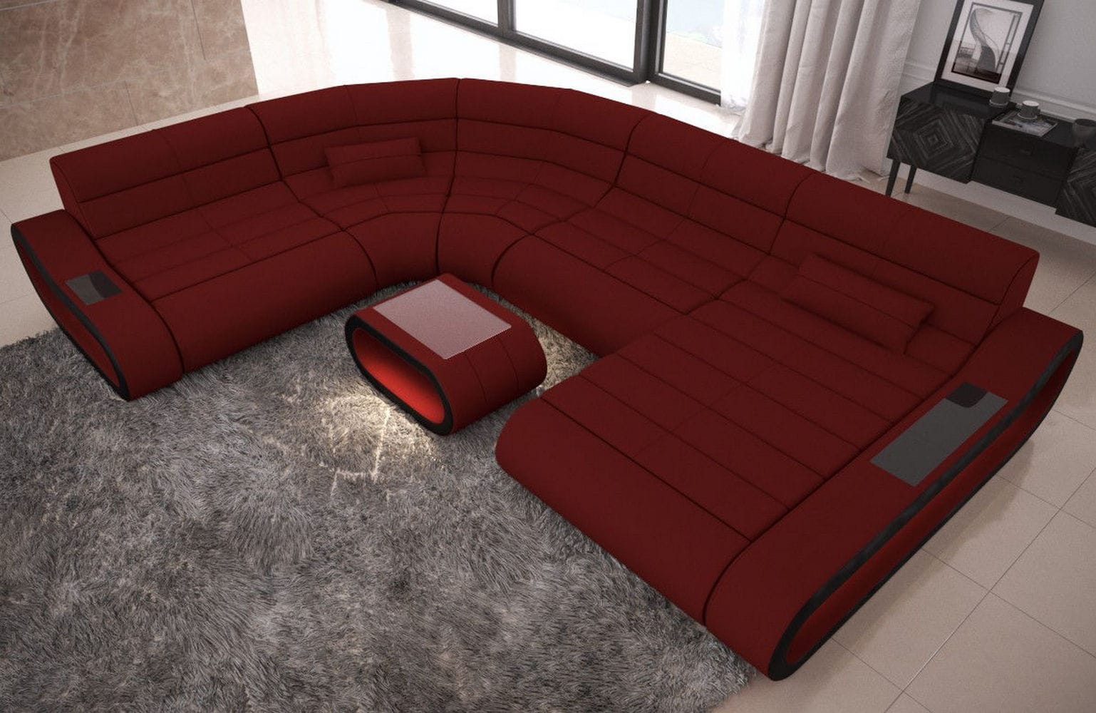 Big Couch Concept Stoff-Mix XXL Dunkelrot-Schwarz