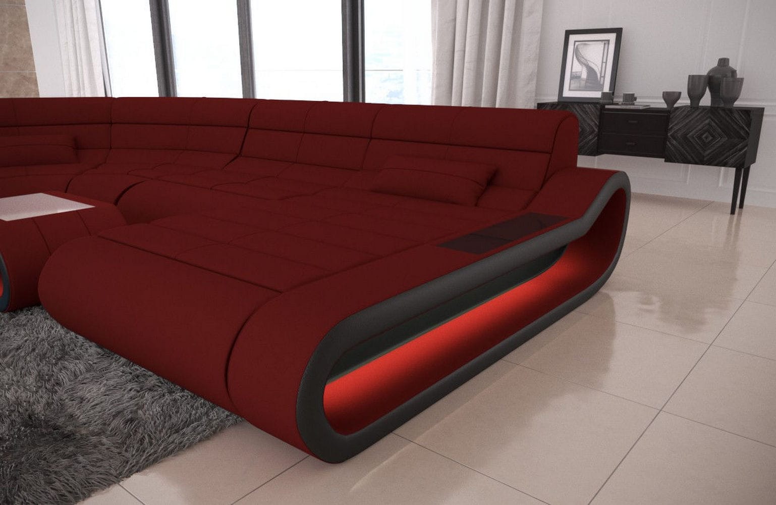 Big Couch Concept Stoff-Mix XXL Dunkelrot-Schwarz