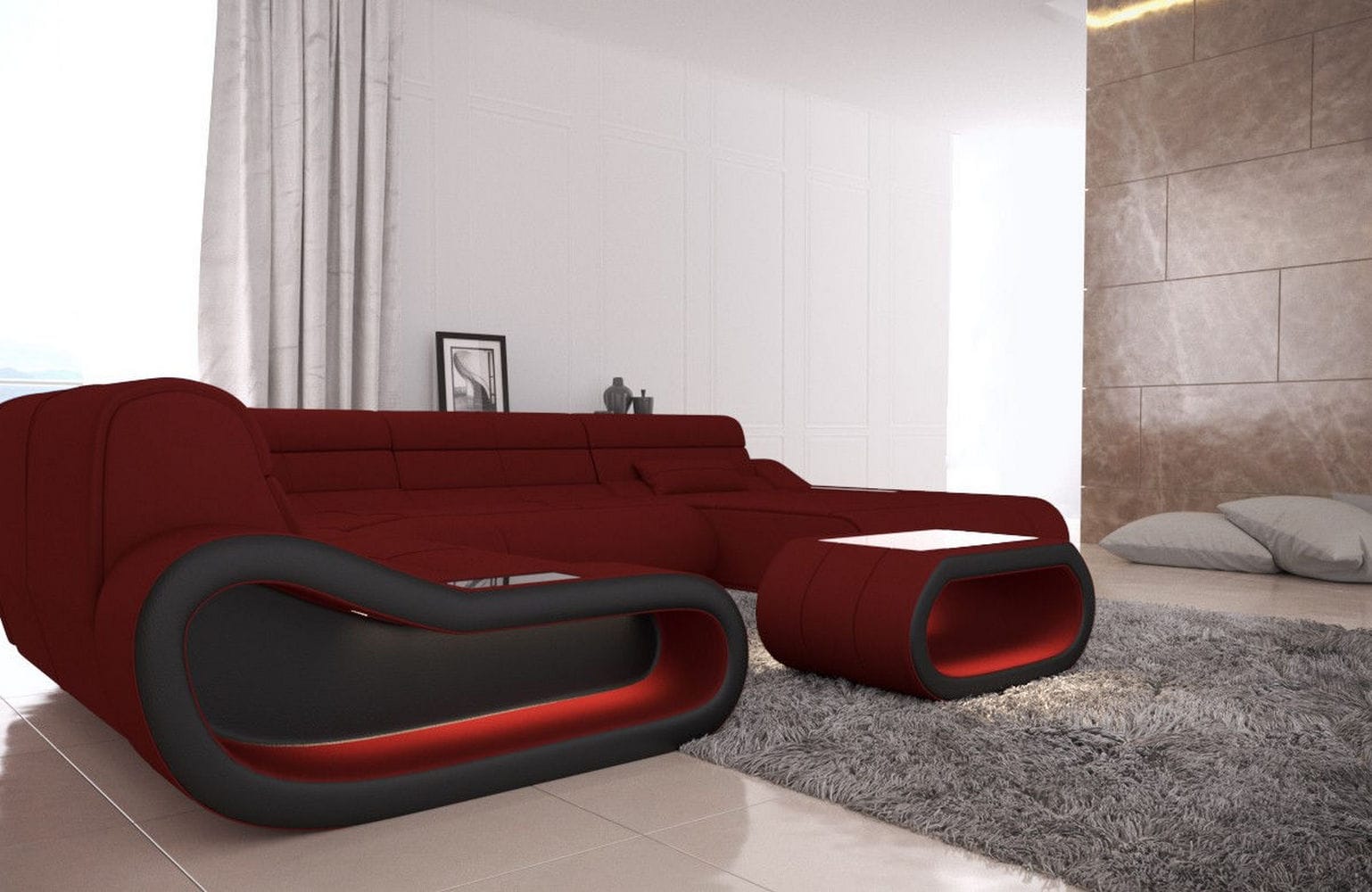 Big Couch Concept Stoff-Mix XXL Dunkelrot-Schwarz