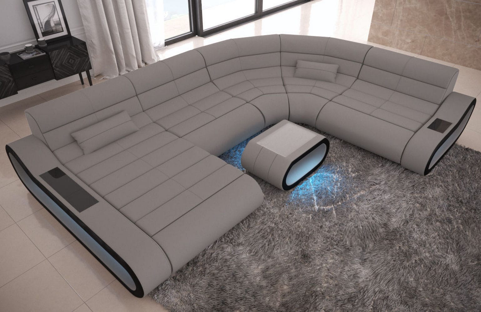 Big Couch Concept Stoff-Mix XXL Hellgrau-Schwarz