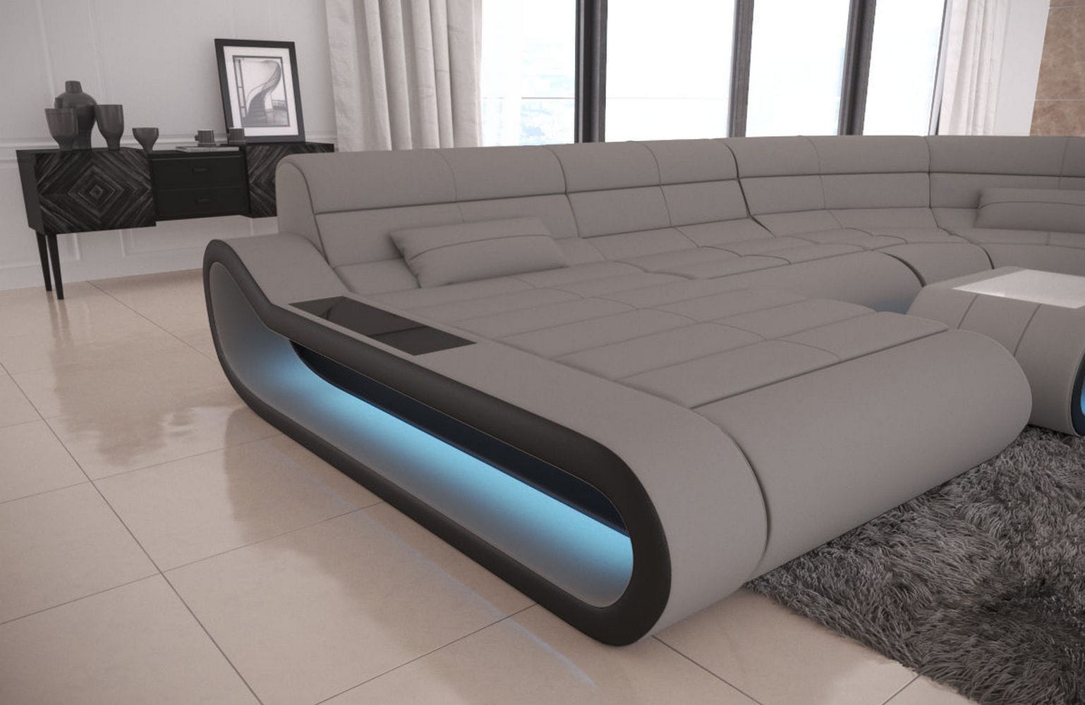Big Couch Concept Stoff-Mix XXL Hellgrau-Schwarz