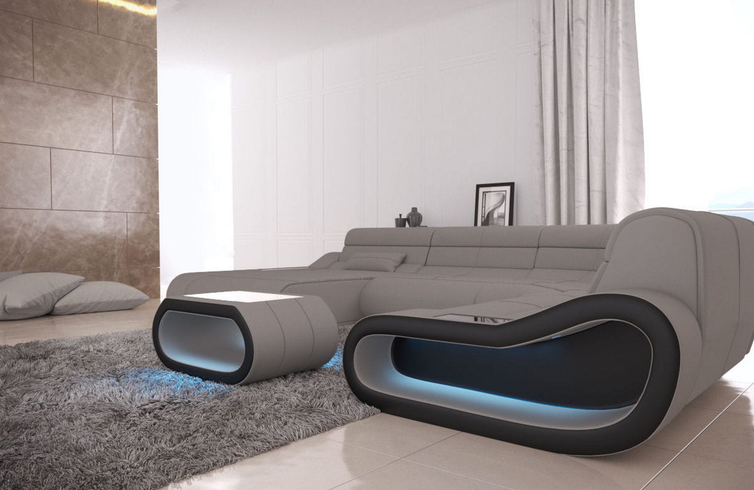 Big Couch Concept Stoff-Mix XXL Hellgrau-Schwarz