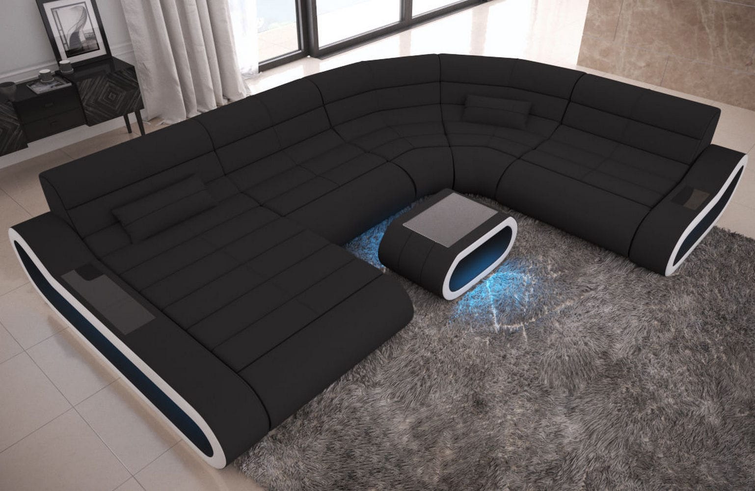 Big Couch Concept Stoff-Mix XXL Schwarz-Weiß