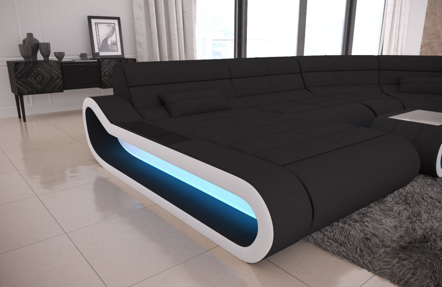 Big Couch Concept Stoff-Mix XXL Schwarz-Weiß