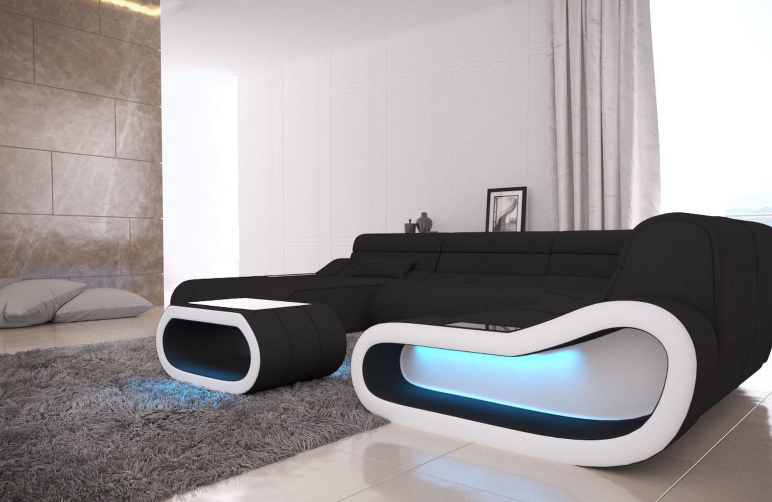 Big Couch Concept Stoff-Mix XXL Schwarz-Weiß