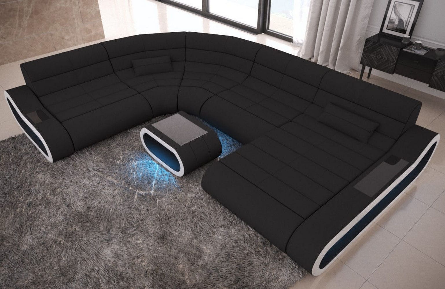 Big Couch Concept Stoff-Mix XXL Schwarz-Weiß