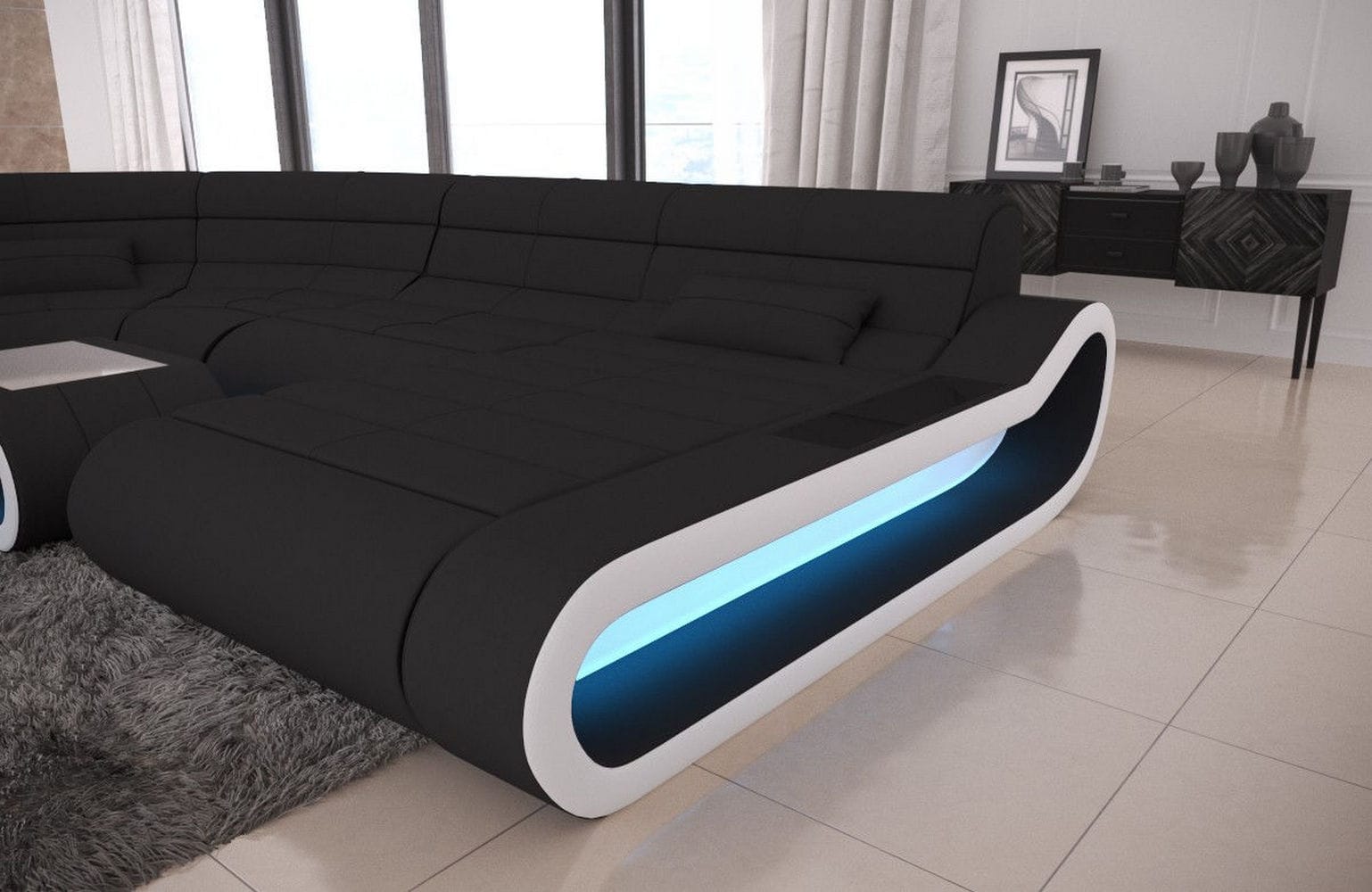 Big Couch Concept Stoff-Mix XXL Schwarz-Weiß
