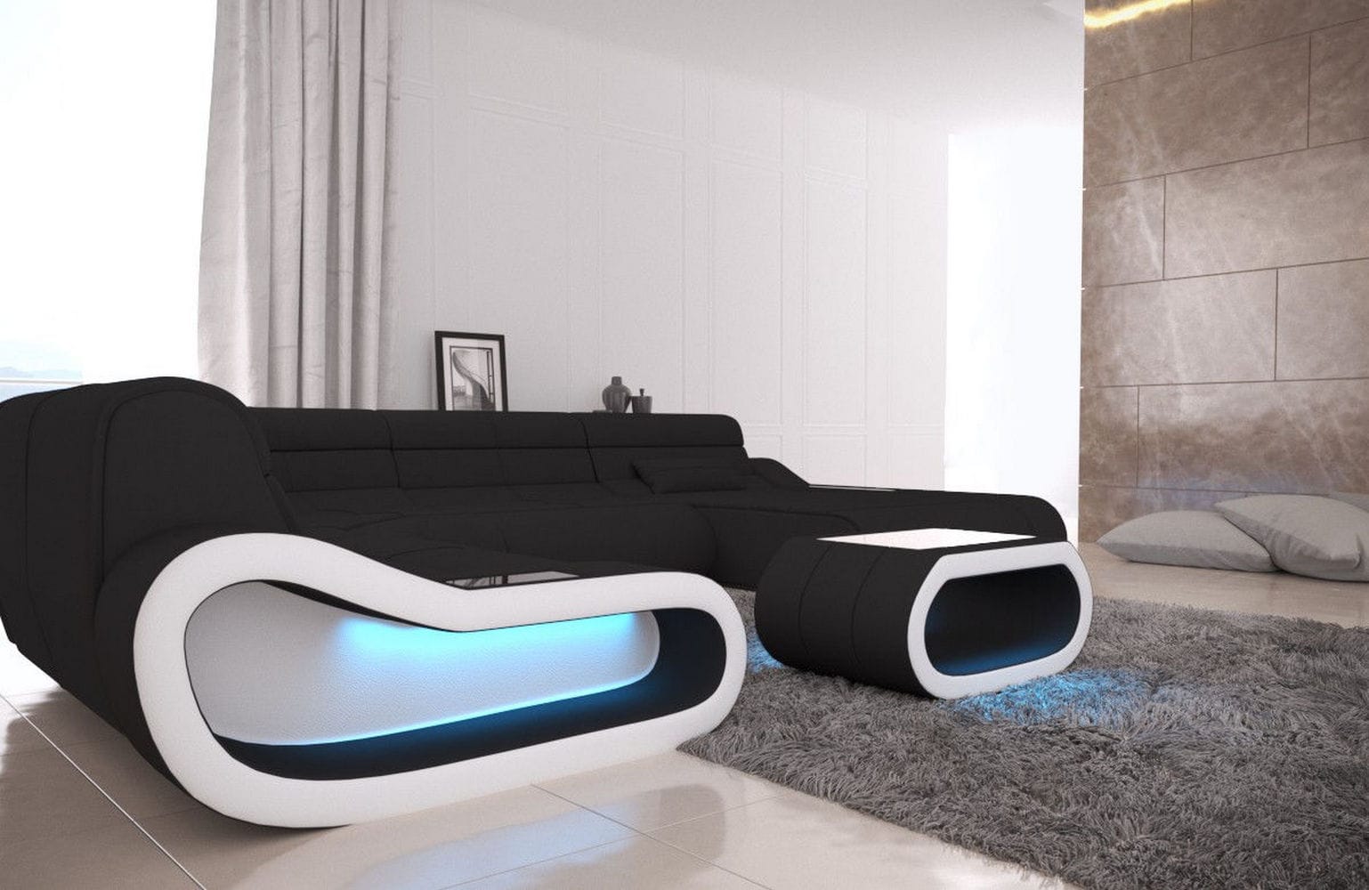 Big Couch Concept Stoff-Mix XXL Schwarz-Weiß
