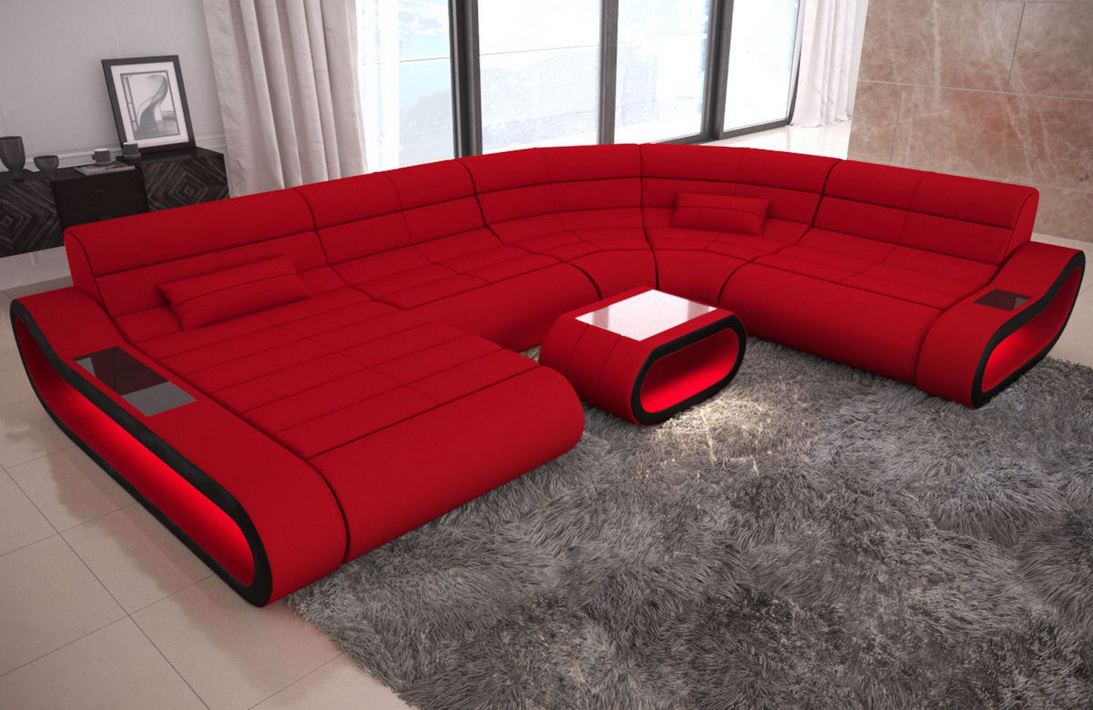 Big Couch Concept Stoff-Mix XXL Rot-Schwarz