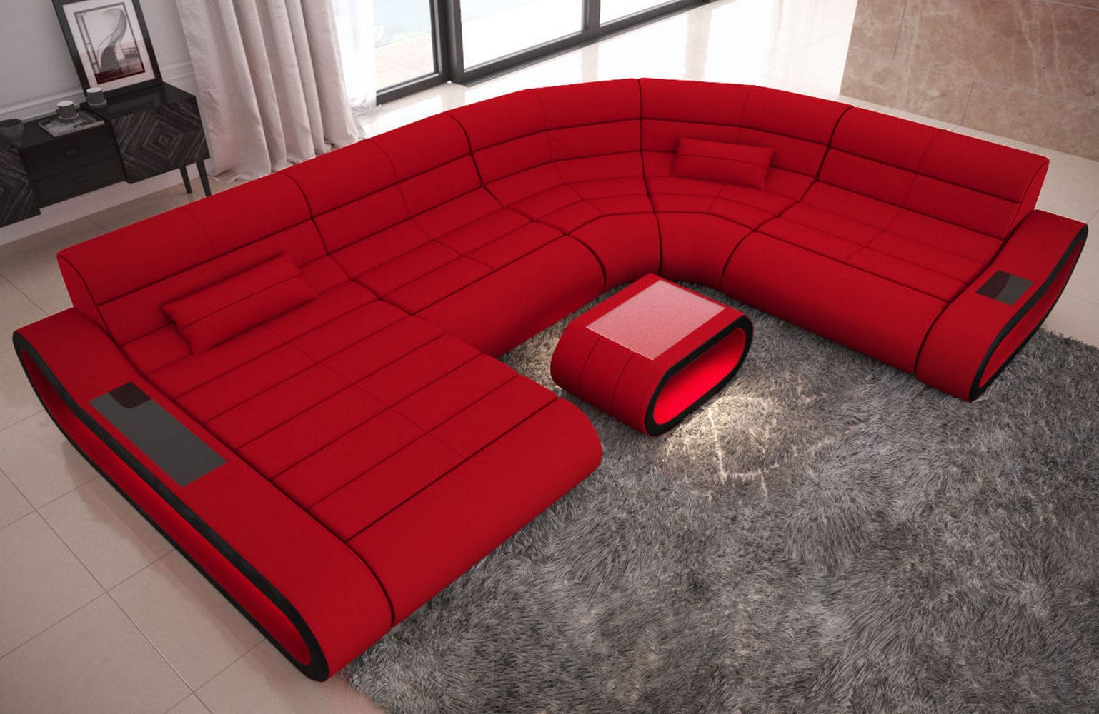 Big Couch Concept Stoff-Mix XXL Rot-Schwarz