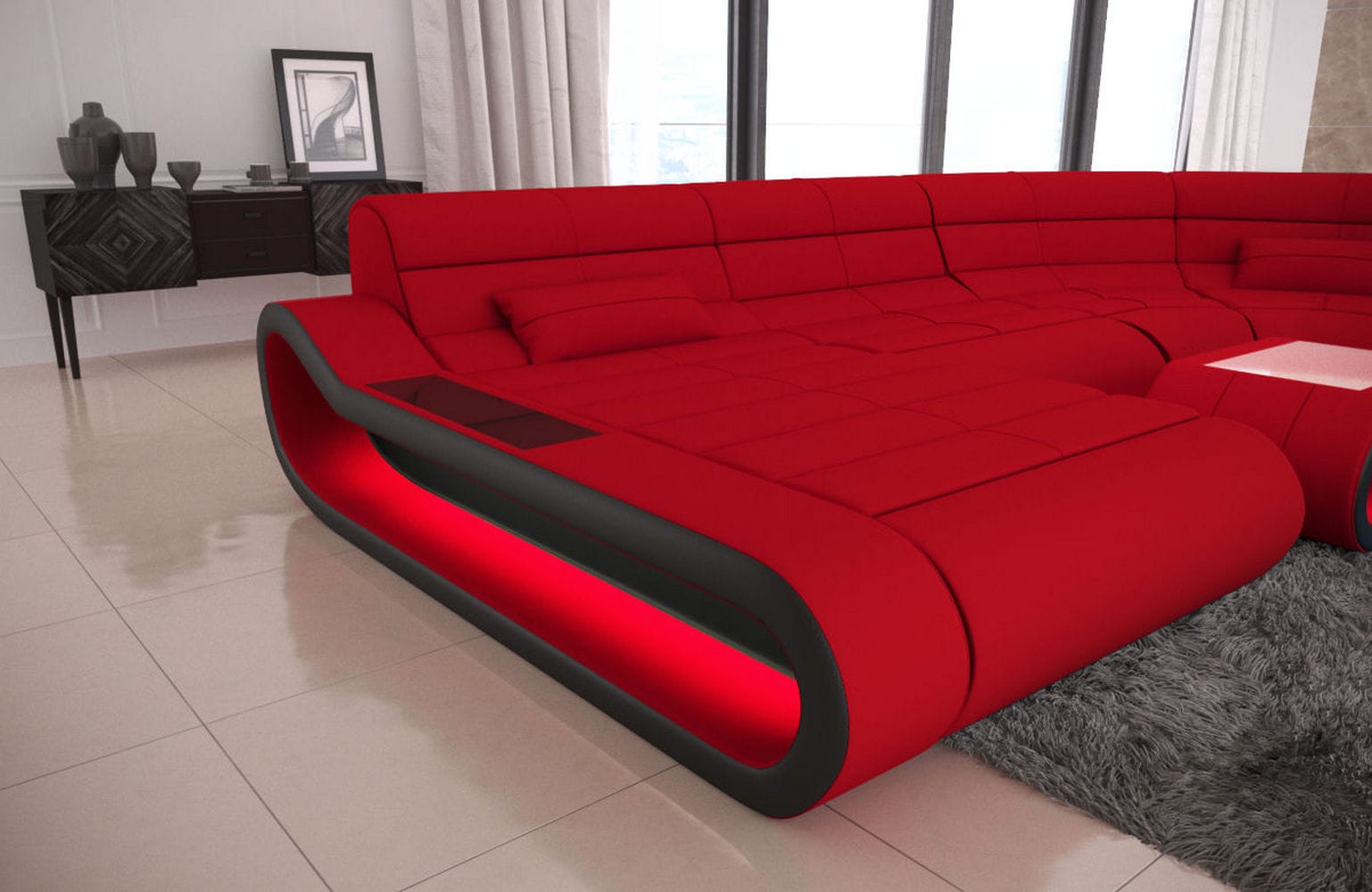 Big Couch Concept Stoff-Mix XXL Rot-Schwarz