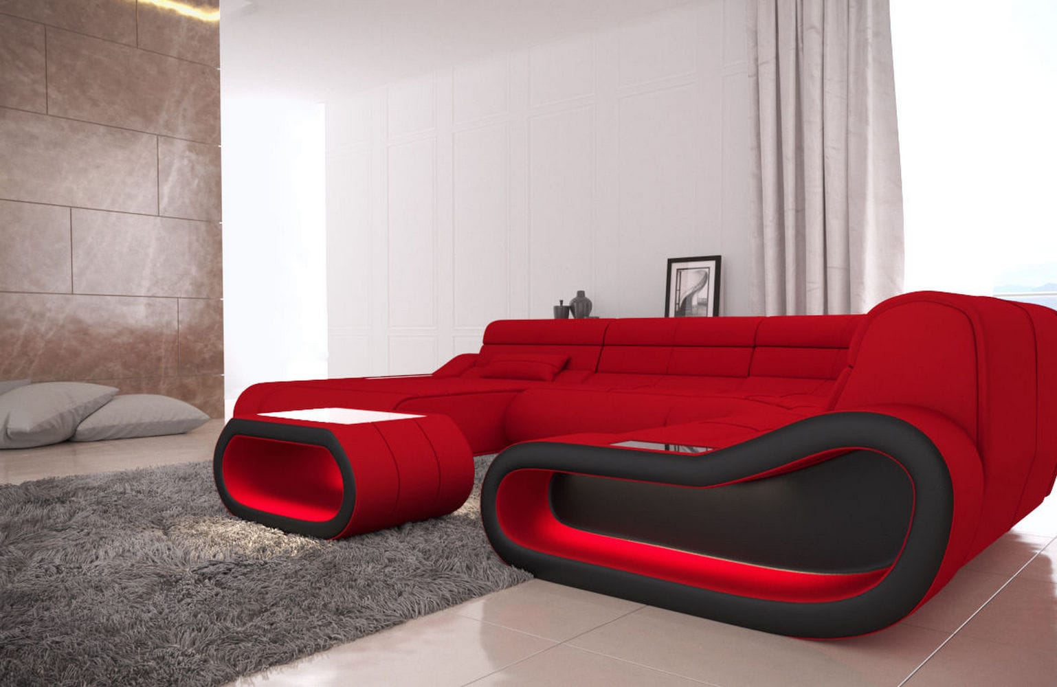 Big Couch Concept Stoff-Mix XXL Rot-Schwarz
