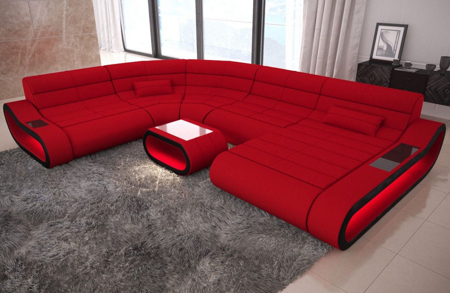 Big Couch Concept Stoff-Mix XXL Rot-Schwarz