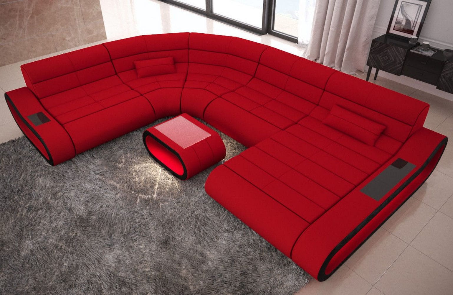 Big Couch Concept Stoff-Mix XXL Rot-Schwarz