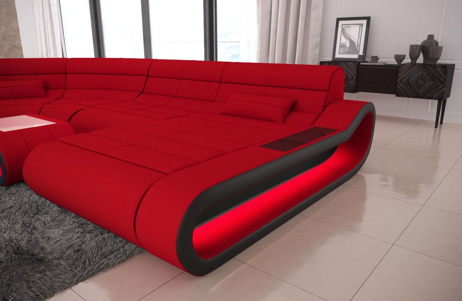 Big Couch Concept Stoff-Mix XXL Rot-Schwarz