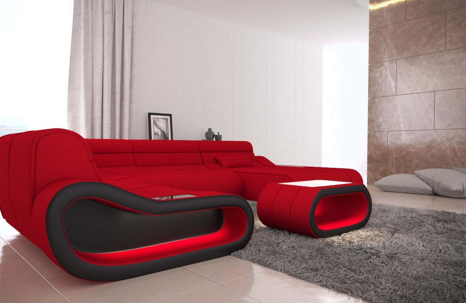 Big Couch Concept Stoff-Mix XXL Rot-Schwarz
