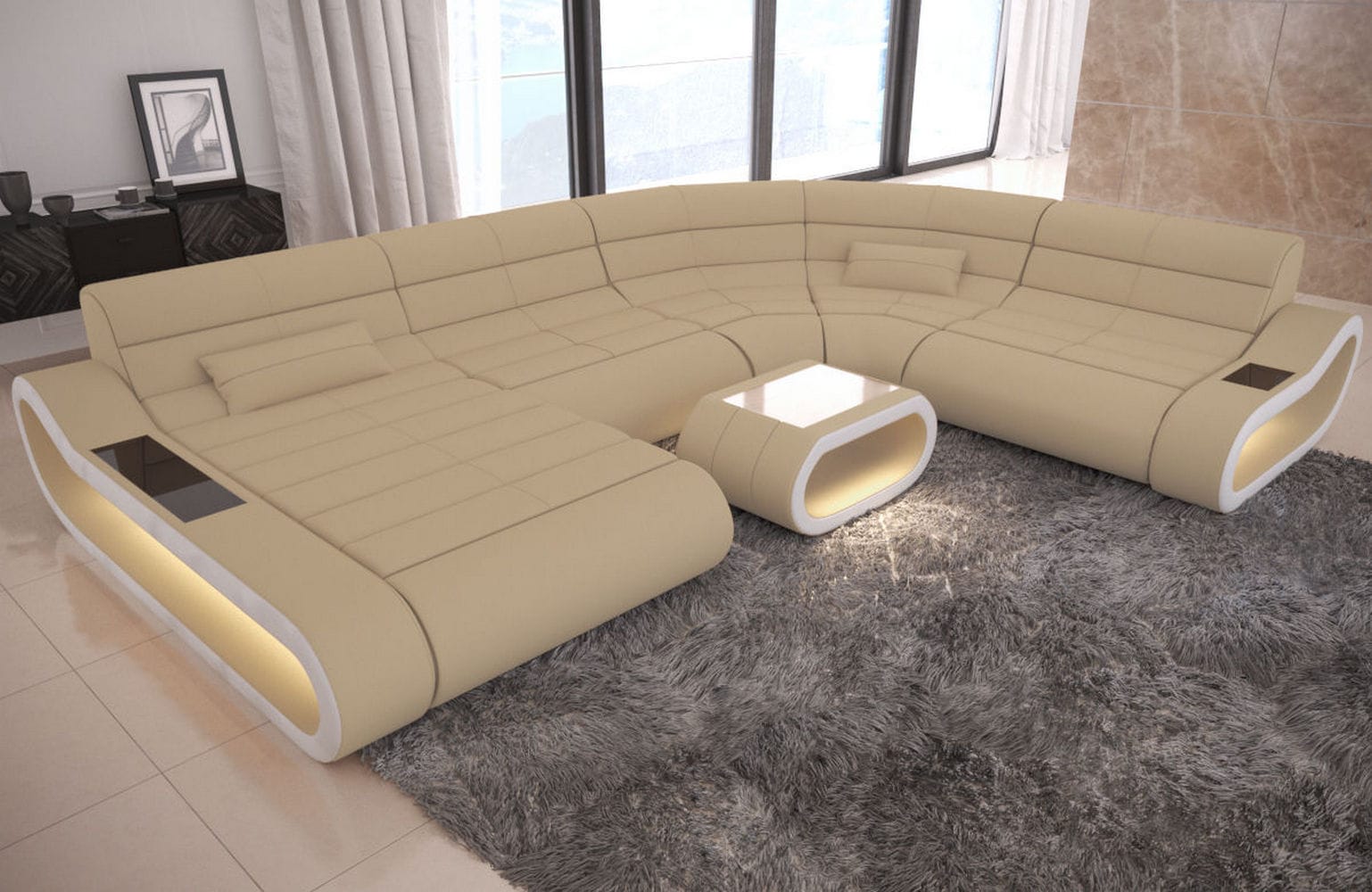 Big Couch Concept Stoff-Mix XXL Beige-Weiß