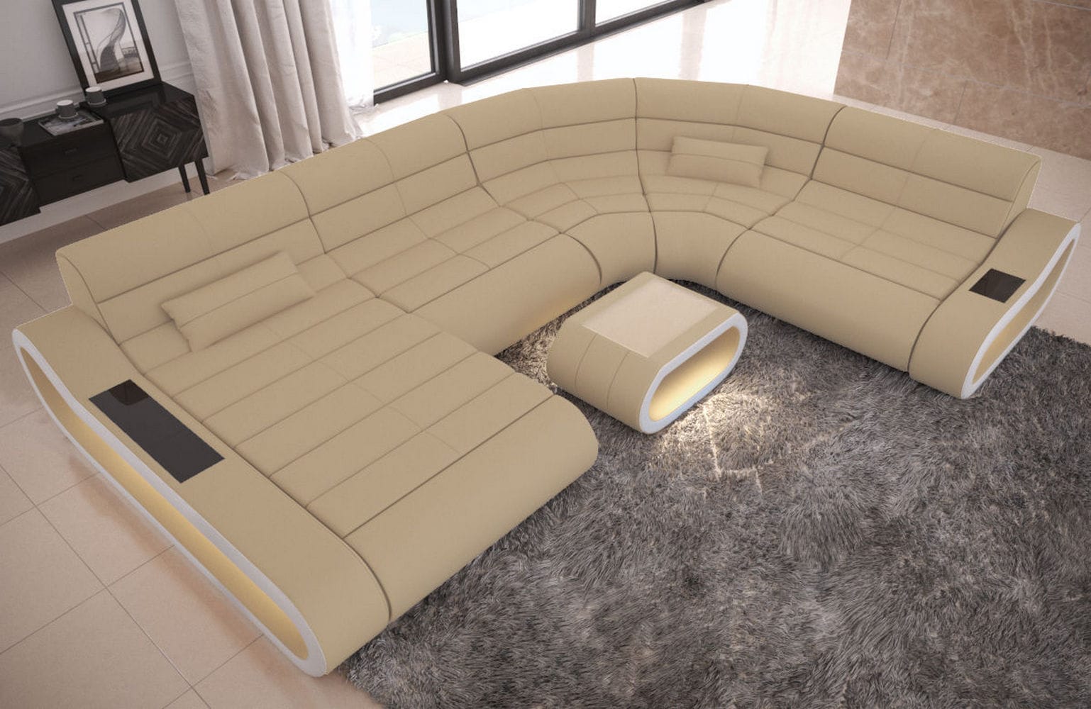 Big Couch Concept Stoff-Mix XXL Beige-Weiß