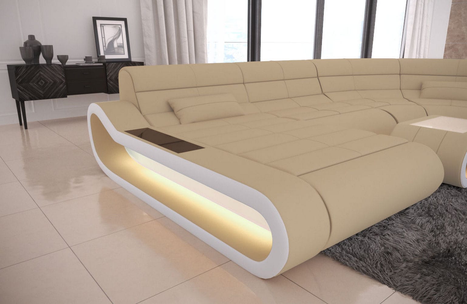 Big Couch Concept Stoff-Mix XXL Beige-Weiß