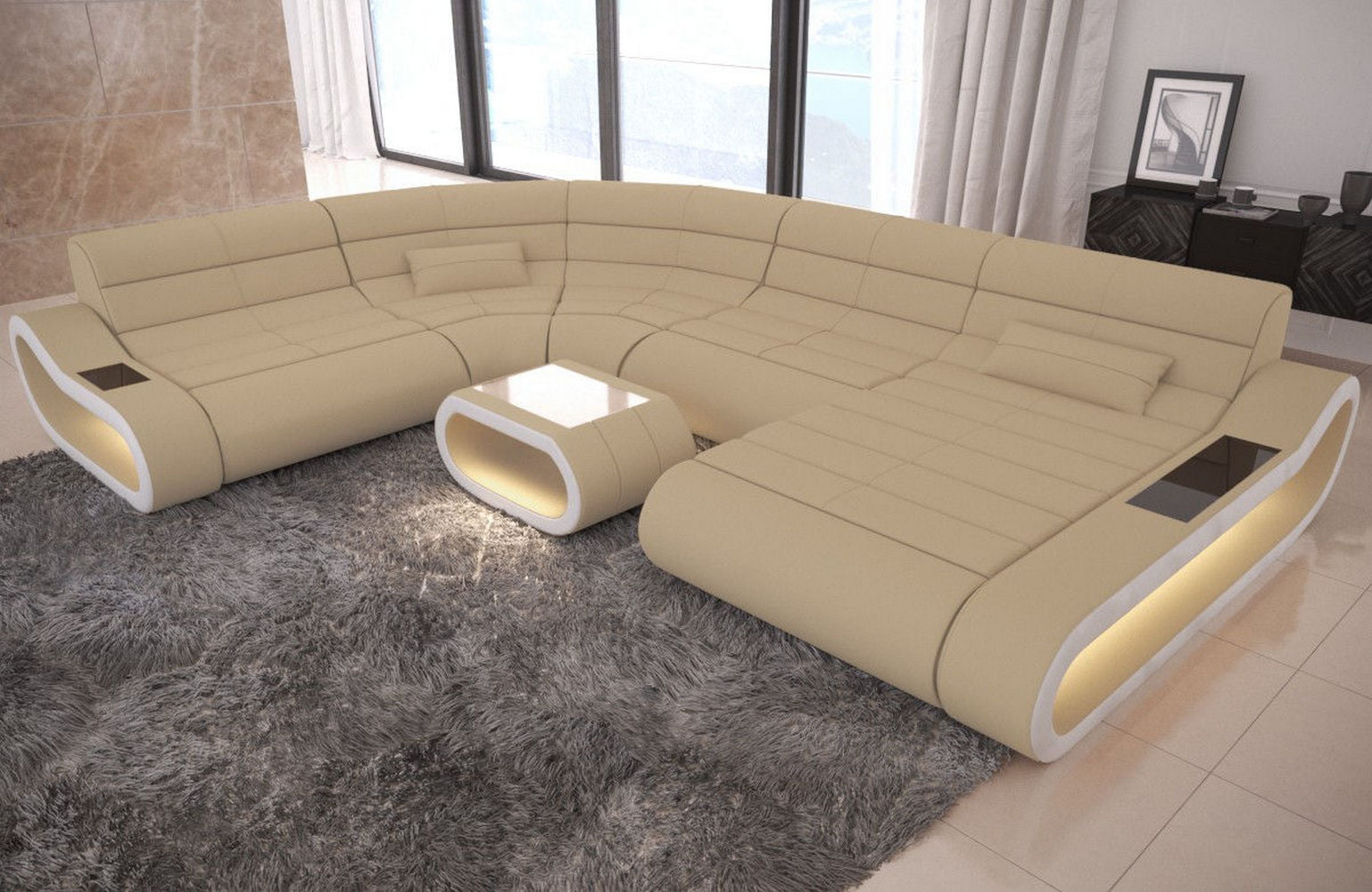 Big Couch Concept Stoff-Mix XXL Beige-Weiß