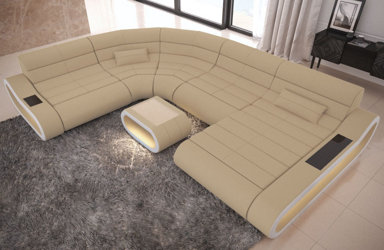 Big Couch Concept Stoff-Mix XXL Beige-Weiß